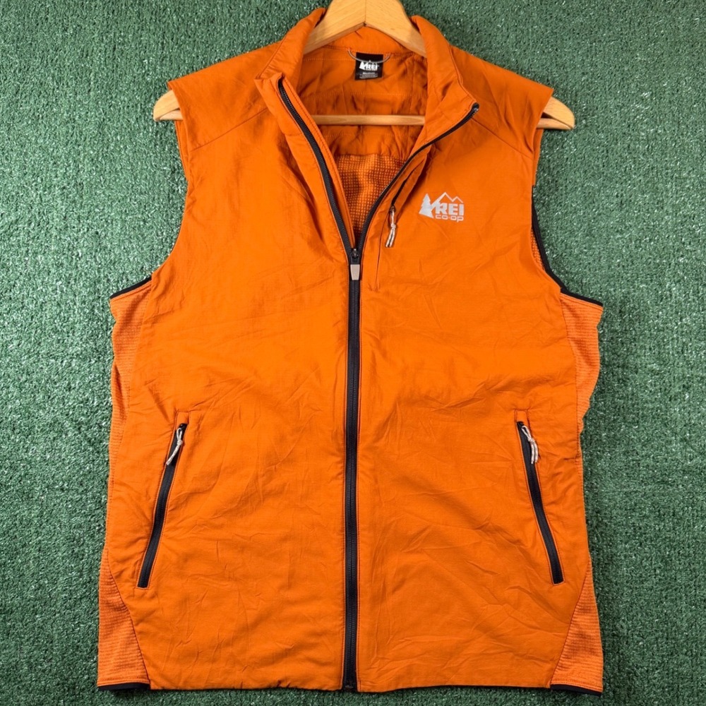 REI Co-op Hybrid Insulated Fleece Vest Mens Medium Orange Excellent Full Zip